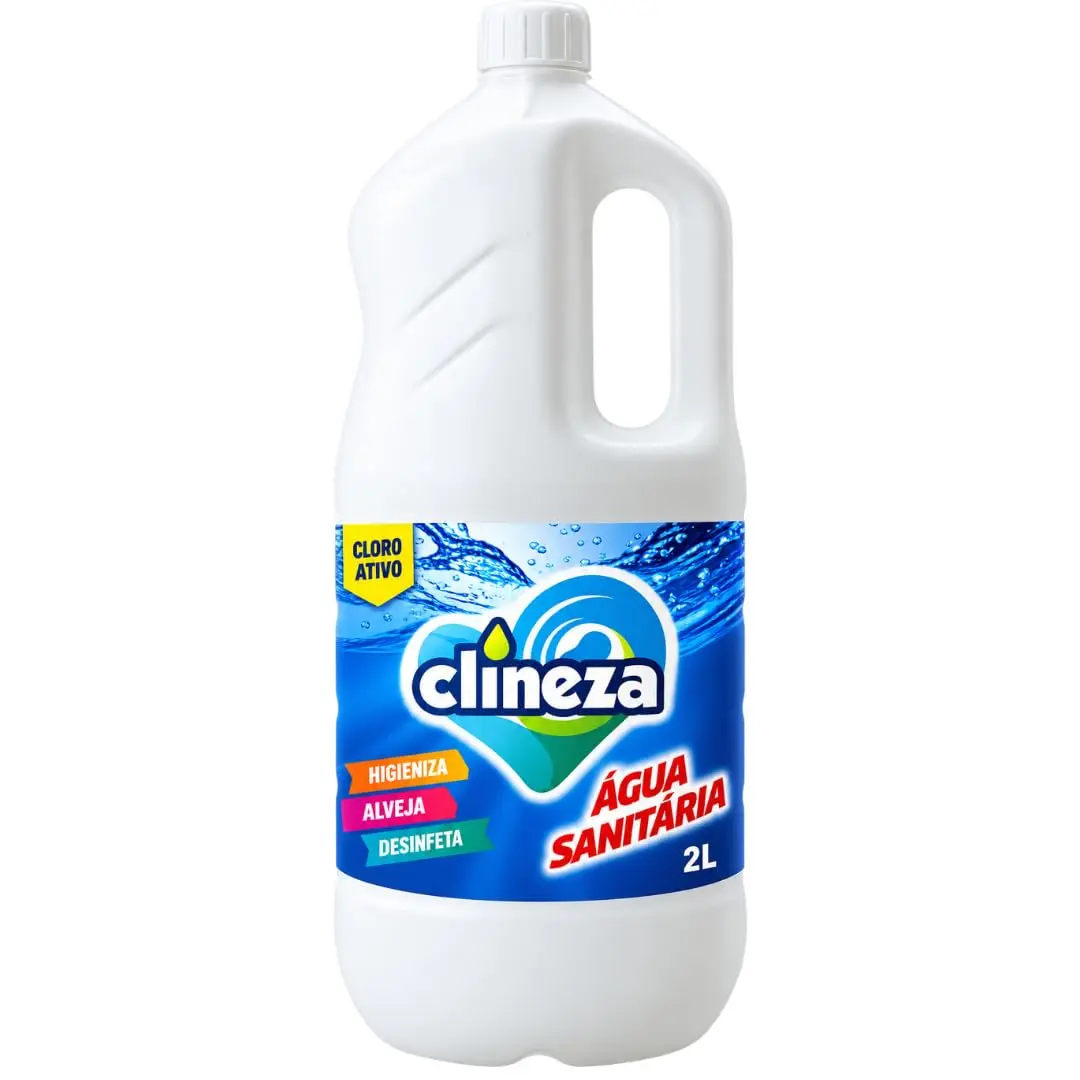 Água Sanitária Clineza 2L - Alvejante e Desinfetante Multiuso para Limpeza Pesada, Higieniza Pisos e Banheiros, Branqueia Roupas e Tira Manchas.