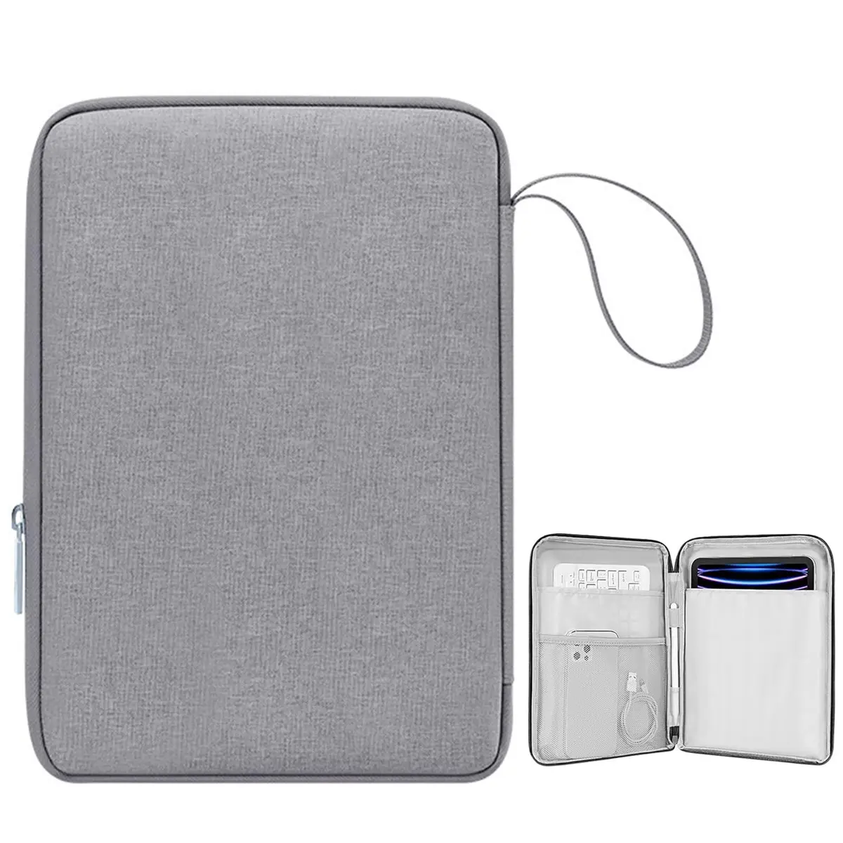 MONWO Bolsa Para Tablet, Compatível Com Tablets De 10.9 E 11 Polegadas, Capa para iPad 10/iPad Pro 11/iPad Air, Estojo de Transporte com Zíper (Cinza, Tecido)