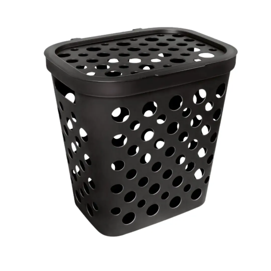 Cesto De Roupas Usual 30L Ventilado Com Tampa Cores Preto