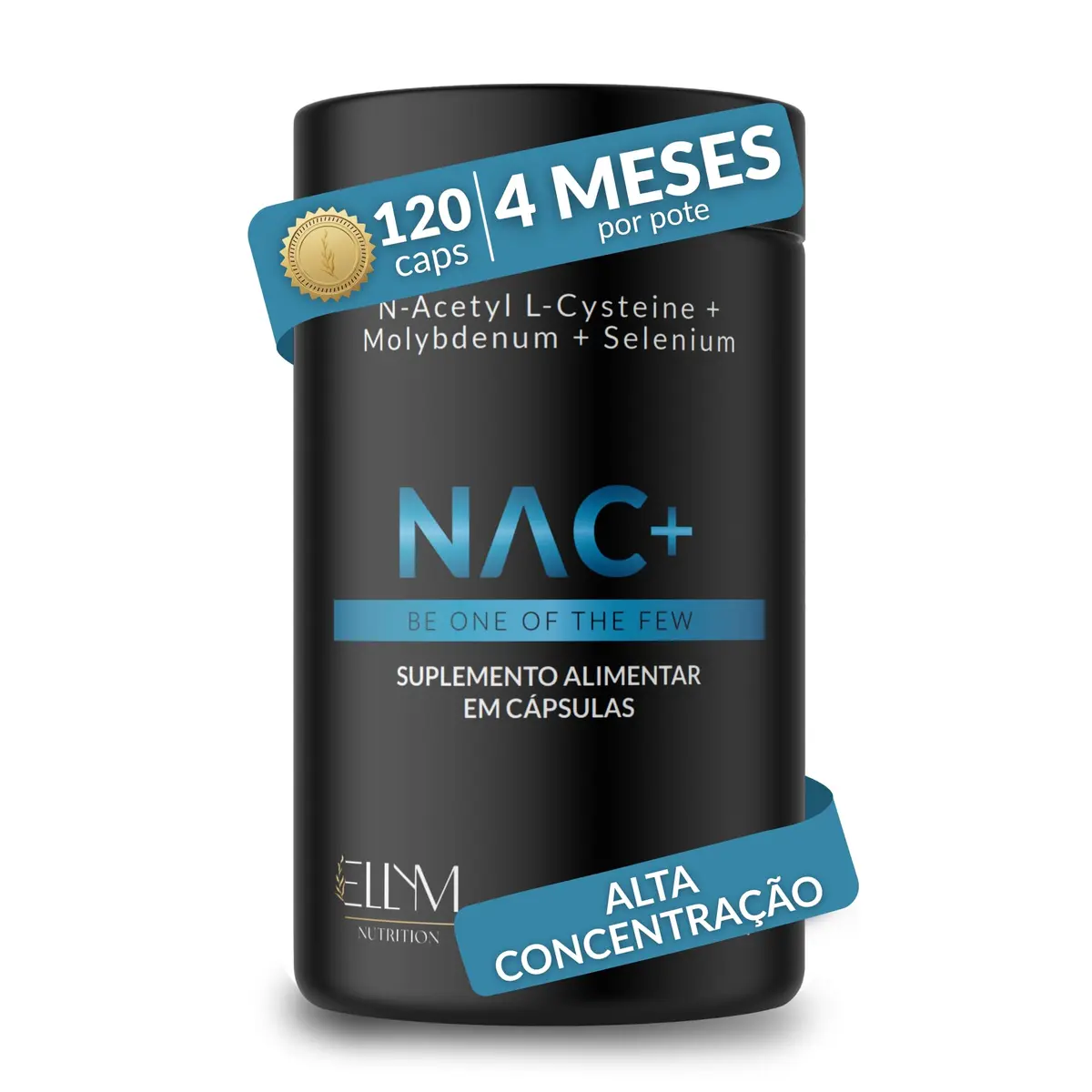 NAC 600mg N Acetil L Cisteina Selenio Molibdenio 120 Caps ELLYM NUTRITION | 4 meses 1 dose diaria precursor glutationa antioxidante radicais livres sistema imune metabolismo aminoacidos sulfurados