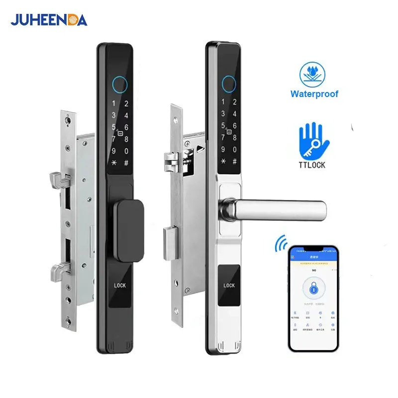 Fechadura Inteligente para Porta Deslizante à Prova d'Água TTLock App Alexa com Impressão Digital, Código Digital, Cartão RFID, Antifurto, Fechadura Eletrônica de Alumínio e Vidro