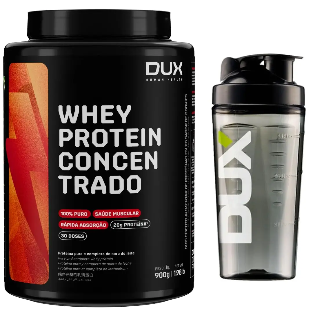 Whey Protein Concentrado Dux 900g - Sabor Chocolate Branco + Coqueteleira Oficial