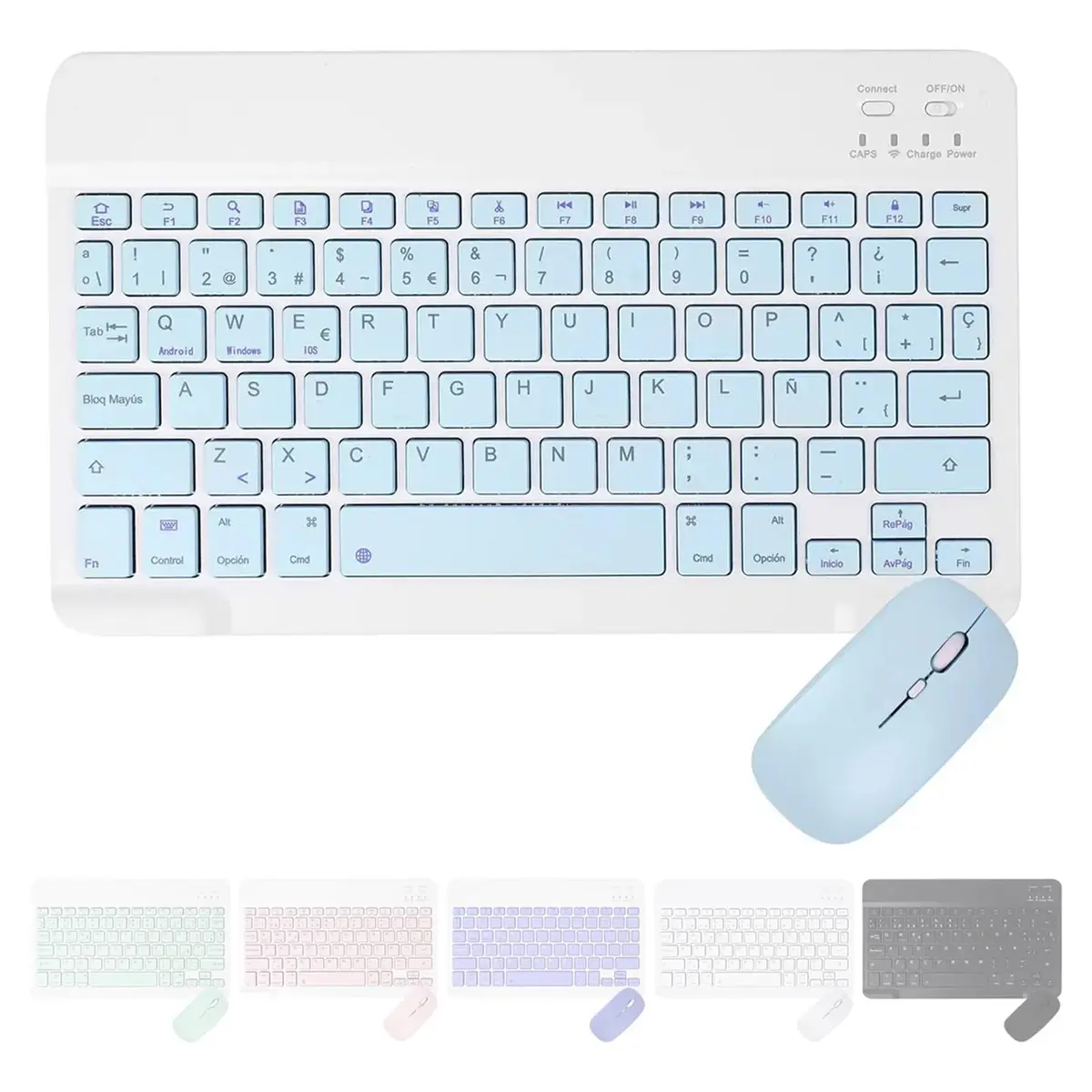 Kit Teclado e Mouse Sem Fio Bluetooth Recarregável Dual-Mode 2.4G | Compatível com Android, Windows, iOS e Mac; teclado 185g, mouse 61g, bateria USB-C e teclas silenciosas para tablet e celular - 1