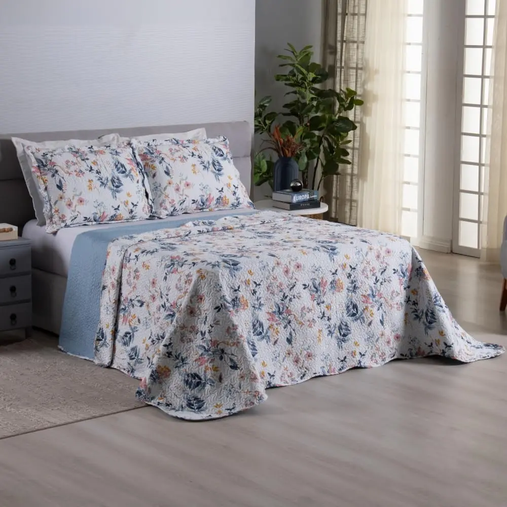 Casa Dona Kit Colcha Cobre Leito 3 Peças Dupla Face 150 fios, Casal, Versailles