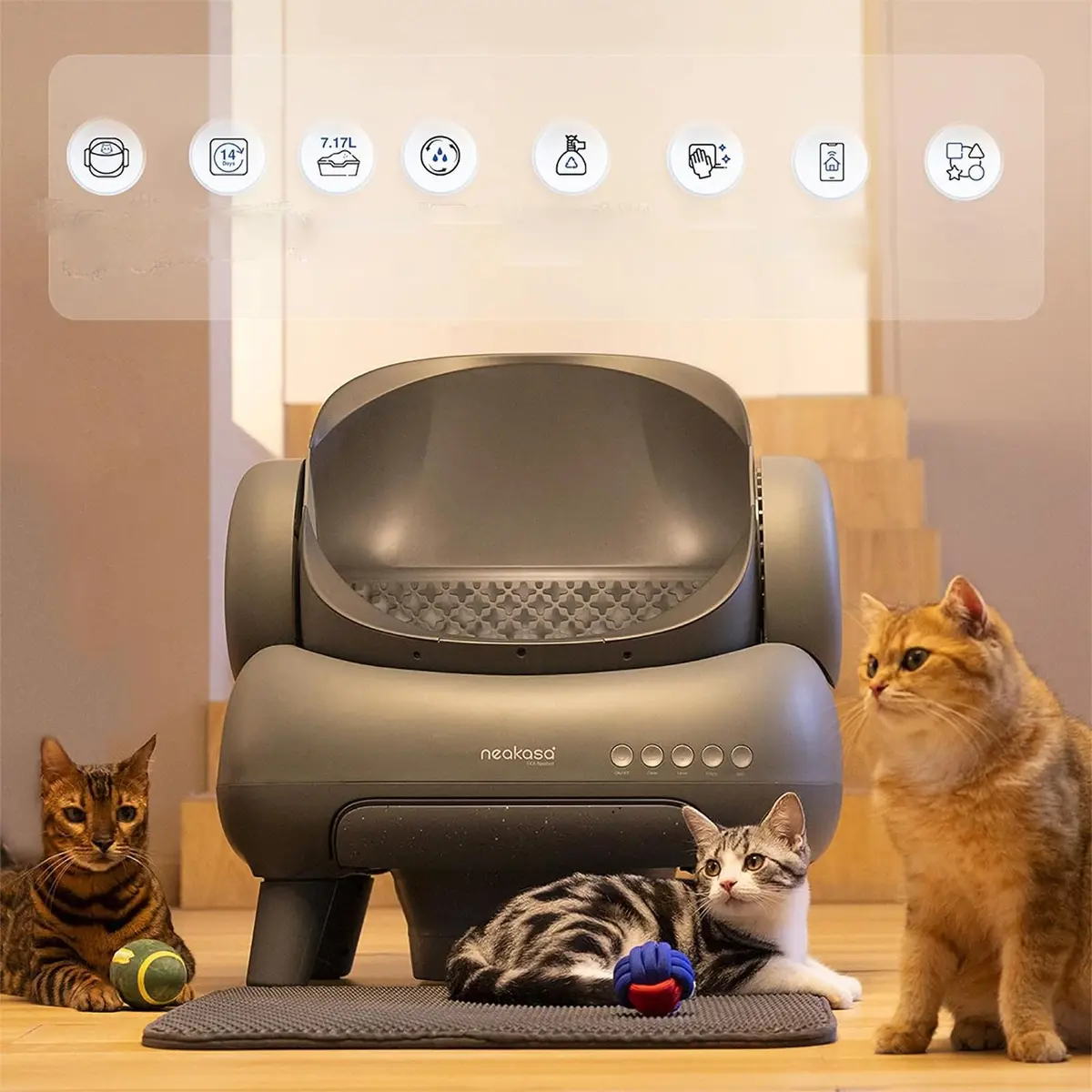 Caixas de Areia para Gatos, M1 Open-Top Banheiro Inteligente Gato Tuya WIFI Controle de APP Caixa Areia Gato Autolimpante Banheiro Gato (Cinza)
