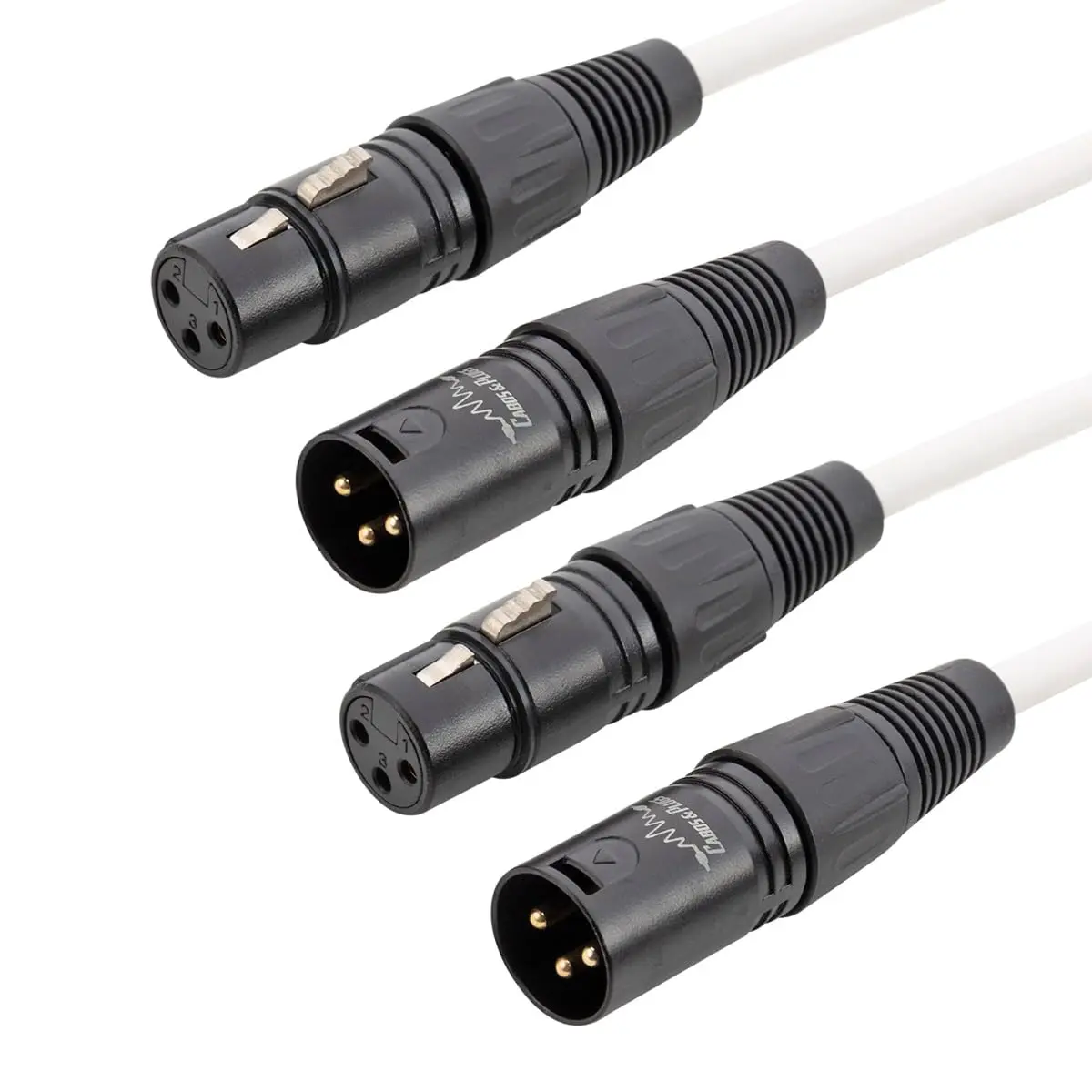Cabos & Plugs - Cabo de Microfone XLR Macho - Fêmea, cor Branca, Balanceado, Pinos Banhados a Ouro, Cobre Oxygen Free (2UN, 0.5m)