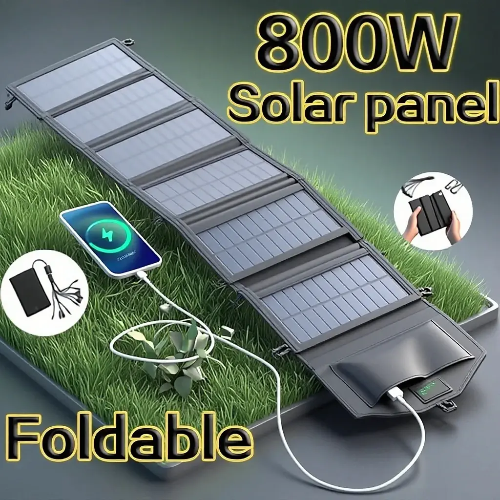 Painel Solar Portátil de Alta Potência 800W 6 Dobras Carregador Rápido USB 5V DC Fonte de Energia Móvel em Tempo Integral