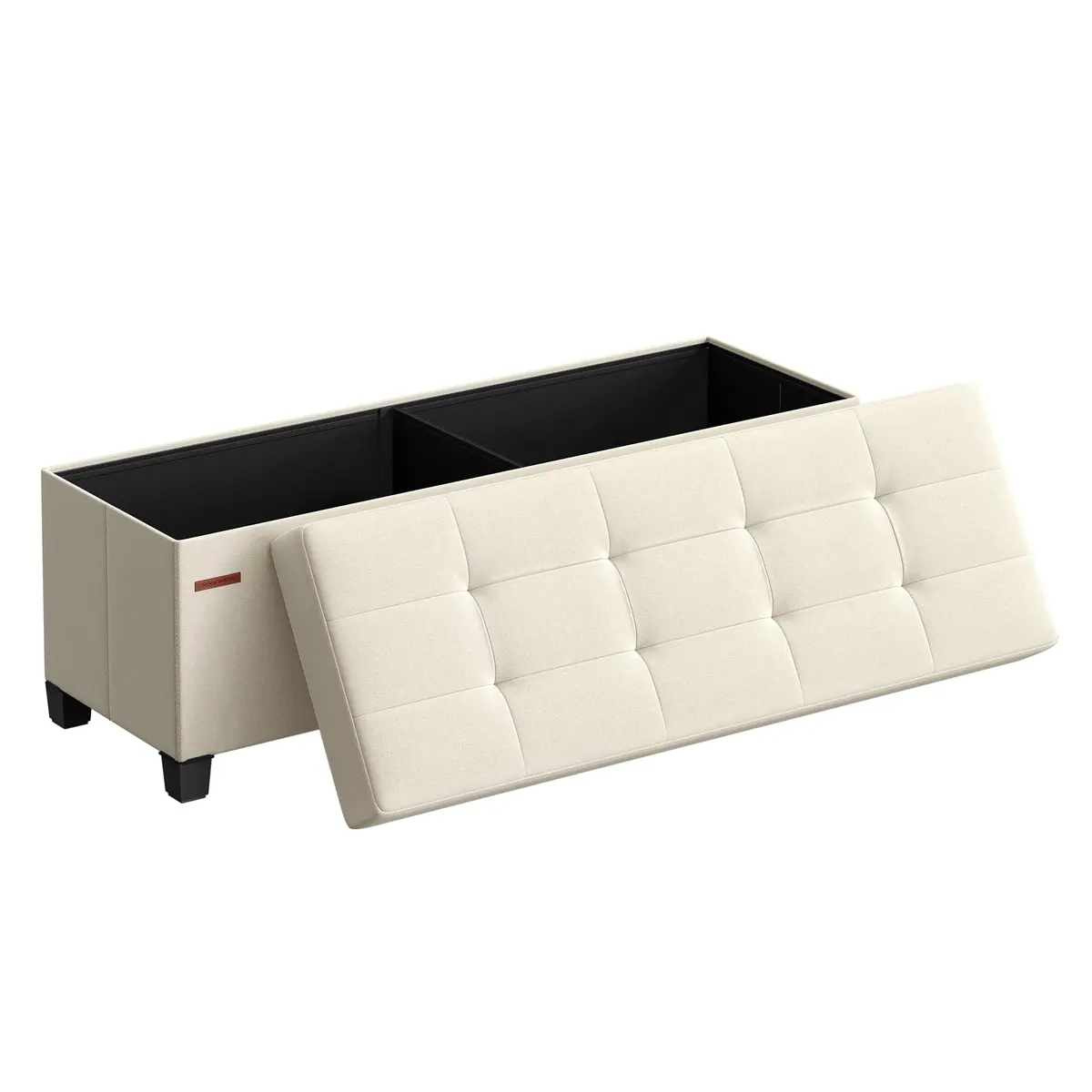 SONGMICS Banco Baú de Armazenamento Dobrável com Pés, Suporta até 300 kg | Descanso para os Pés, Baú para Final da Cama, Branco Quente Claro e Preto Tinta, Coleção MELISA BRLSF018W01