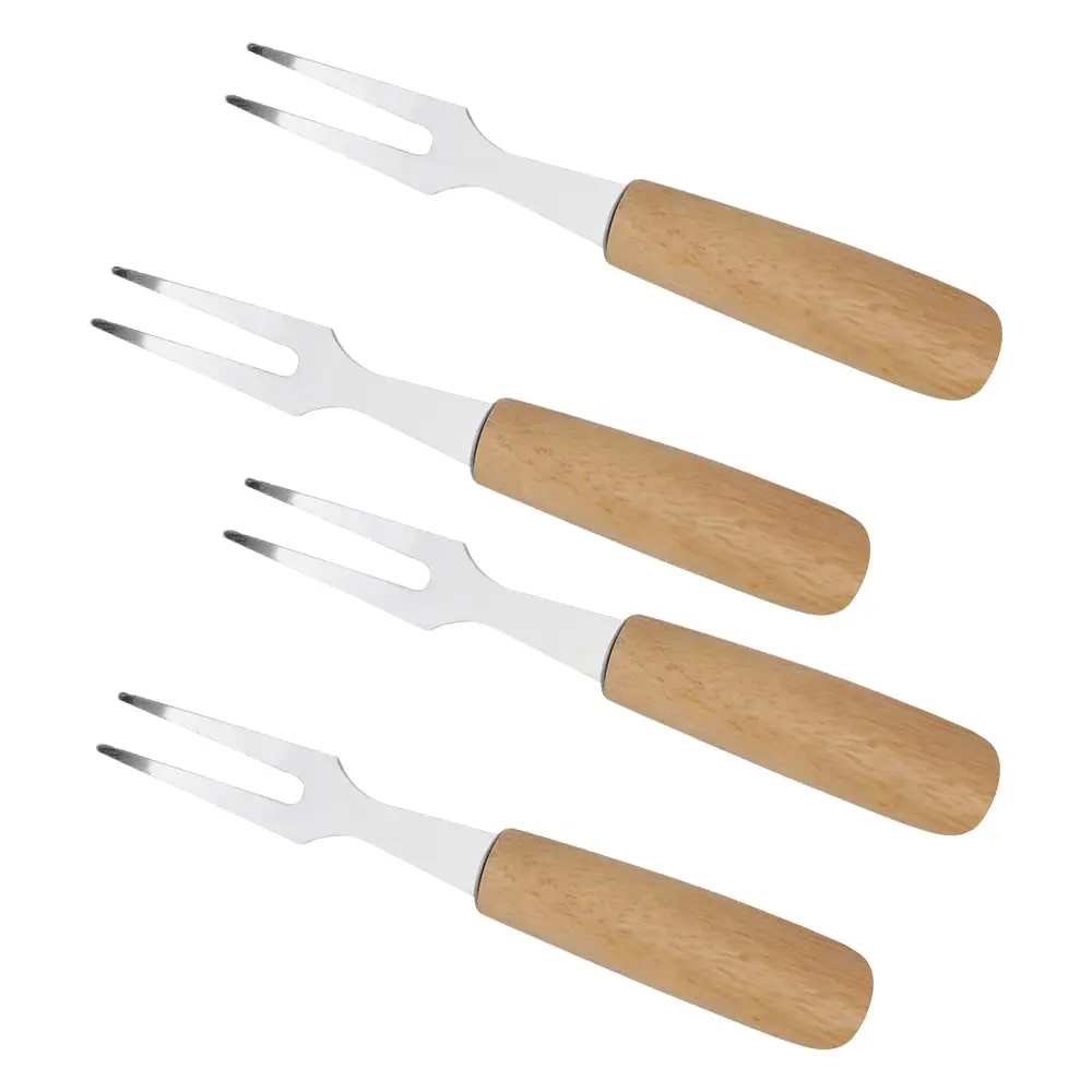 Mimo Style Jogo de Garfos para Petisco Feito de Aço Inoxidável e Com Cabo Feito de Madeira. Resistente e Durável. O Conjunto é Composto Por 4 Peças de Garfos. Ideal para Servir Queijos para Convidados