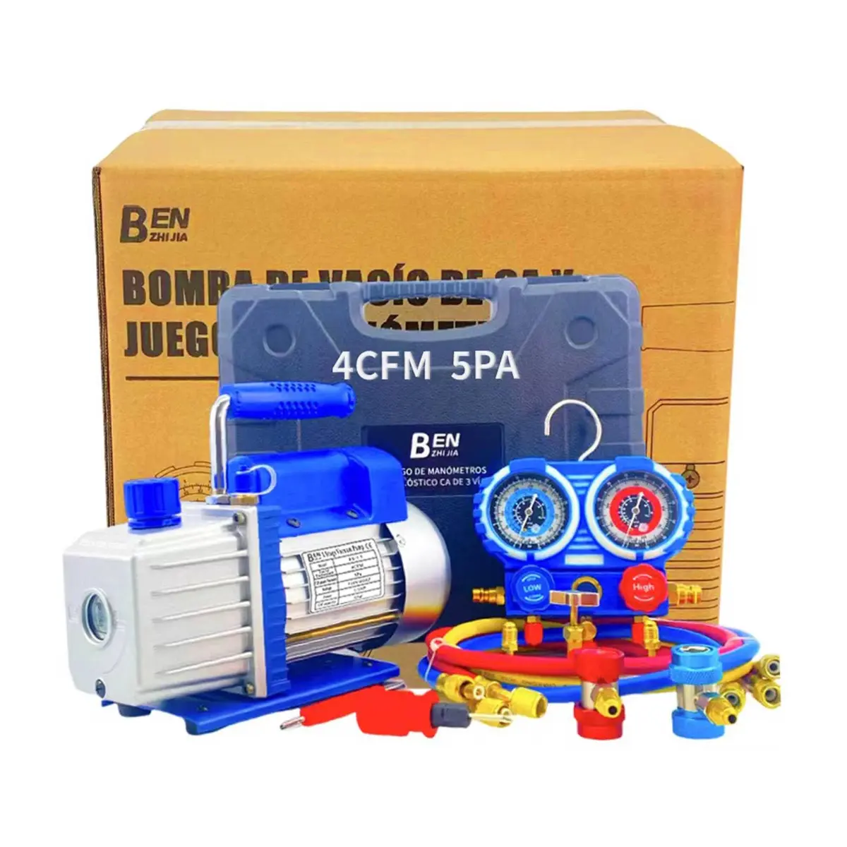 FINYQBET Bomba de Vácuo de 4CFM 1/3HP + Manômetro R134A/R22/R410A/R404A | Bivolt 110/220V, Sem Óleo, Motor de Cobre Puro, para Reparos de Refrigeração e Ar Condicionado, para Iniciantes/Profissionais