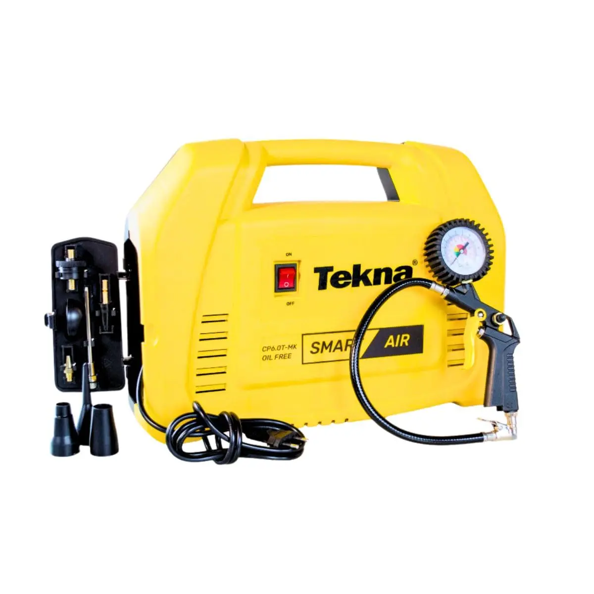 Tekna - Compressor de Ar Portátil CP6.0T-1MK 1,5HP 127V – Ar Direto, 6 PCM de Vazão, Isento de Óleo, 116 Libras/pol² com Kit de Acessórios e Mangueira