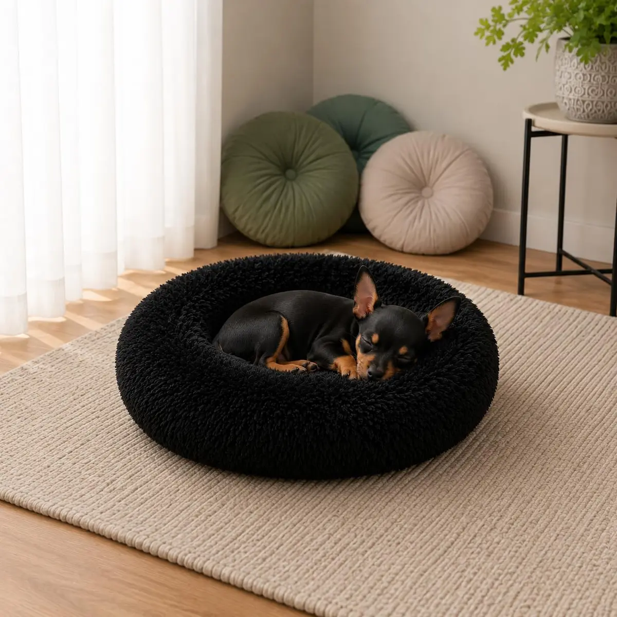 CAMA PET NUVEM PELUCIA REDONDA CAMINHA CASA DONUT FILHOTES P 40CM (PRETO) | MATERIAL ANTIALERGICO, PODE SER LAVADO NA MAQUINA, NÃO SOLTA PELOS