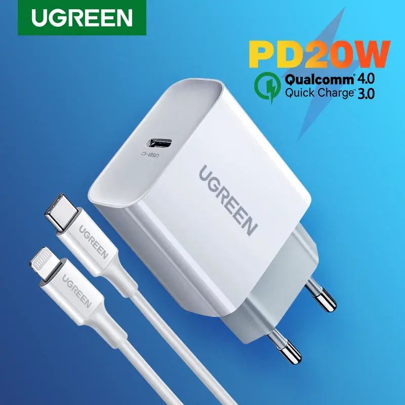 Carregador UGREEN Quick Charge 4.0 3.0 QC PD 20W QC4.0 QC3.0 USB Tipo C Carregador Rápido para iPhone 18 17 16 Pro Telefone Xiaomi Carregador PD