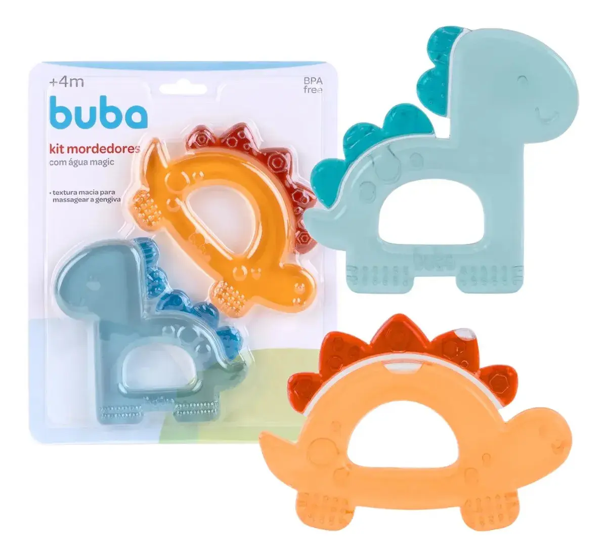 Kit 2 Mordedores Dinossauros C/ Agua Magic Dino Buba - 1
