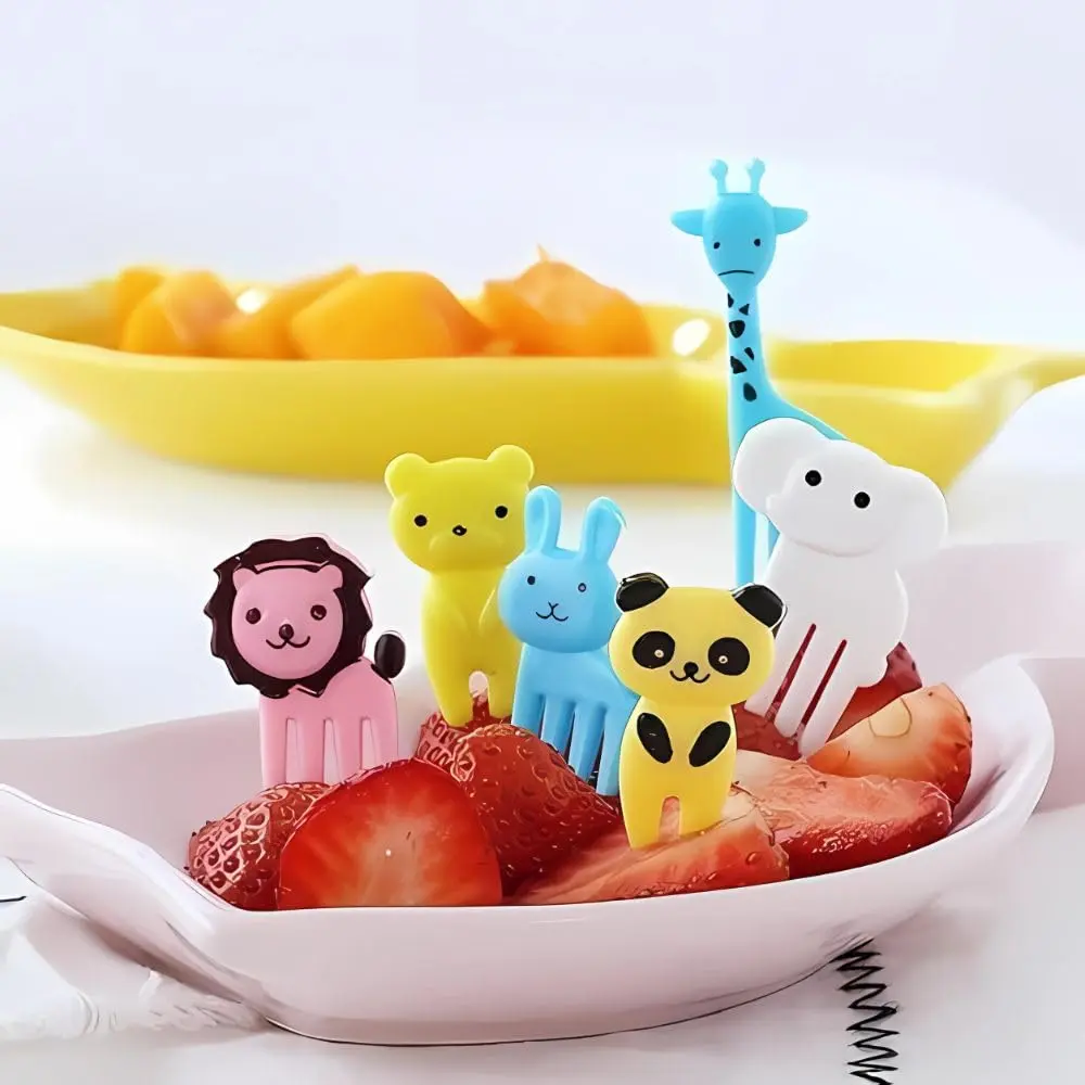 Kit 10 Peças Mini Garfinhos Infantis para Petiscos Animais Coloridos, Ideal para Frutas e Sobremesas Divertido Introdução Alimentar Saudável