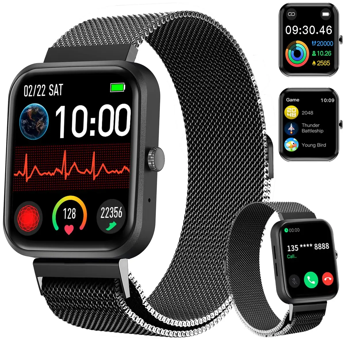 Smartwatch PEJE HXW06 com Chamadas, Pulseira Extra e 123+ Modos Esportivos | Tela HD de 1,83”, IP68, bateria de 3–7 dias, notificações, música, clima, alarmes e conexão iOS/Android ( Preto metálico ) - 1