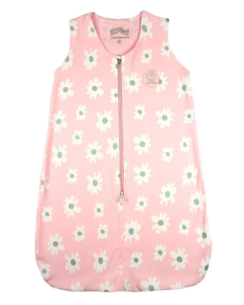 Saco de Dormir para Bebê Pijama Suedine Algodão Fio 40 Estampado Flores - Rosa