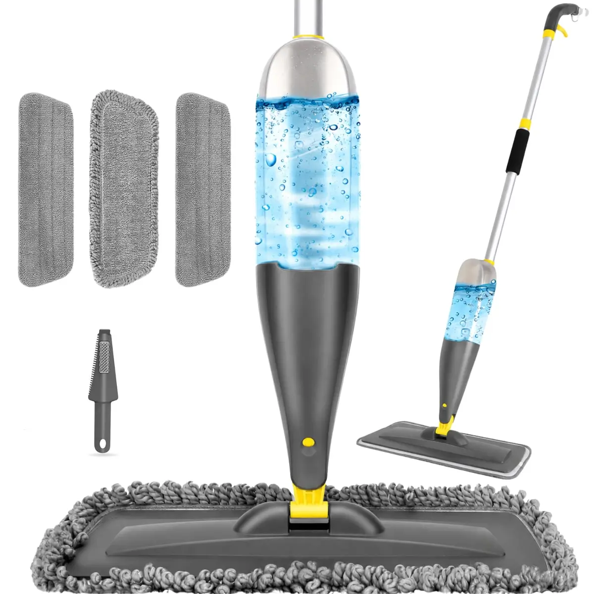 Mop Spray Com 800ml – Esfregão Com Spray De Microfibra Com 3 Refis Laváveis, Limpeza De Chão Seco E úmido, Ideal Para Cozinha, Piso Laminado, Azulejos E Madeira (Amarelo) - 1