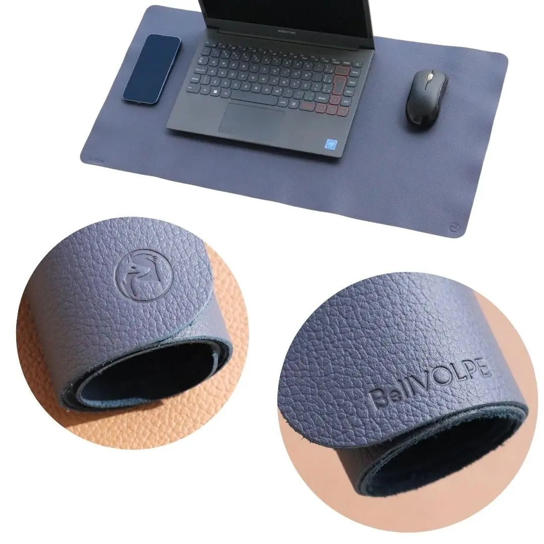 Mouse Pad Grande Desk Pad Desk Mat Mousepad Couro Legítimo (Marinho)
