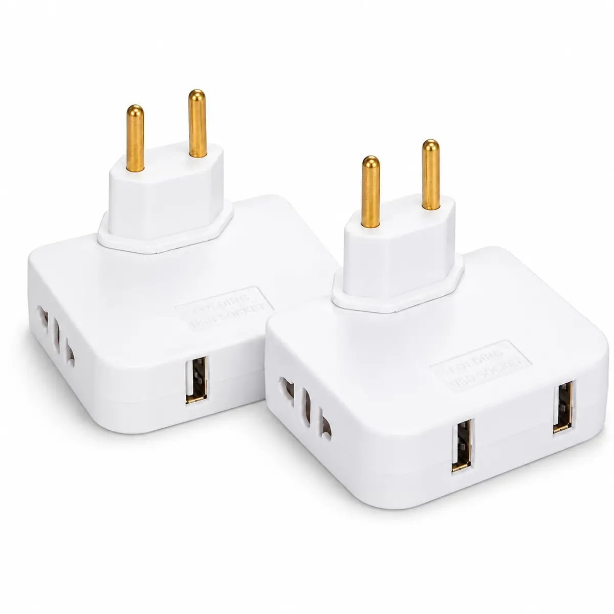 Kit 4 Adaptadores de Tomada Articulados com 2 Entradas e 2 Portas USB, Benjamin T Multiplicador Compacto Bivolt, Extensão Giratória para Carregadores, Celulares e Eletrônicos (4)