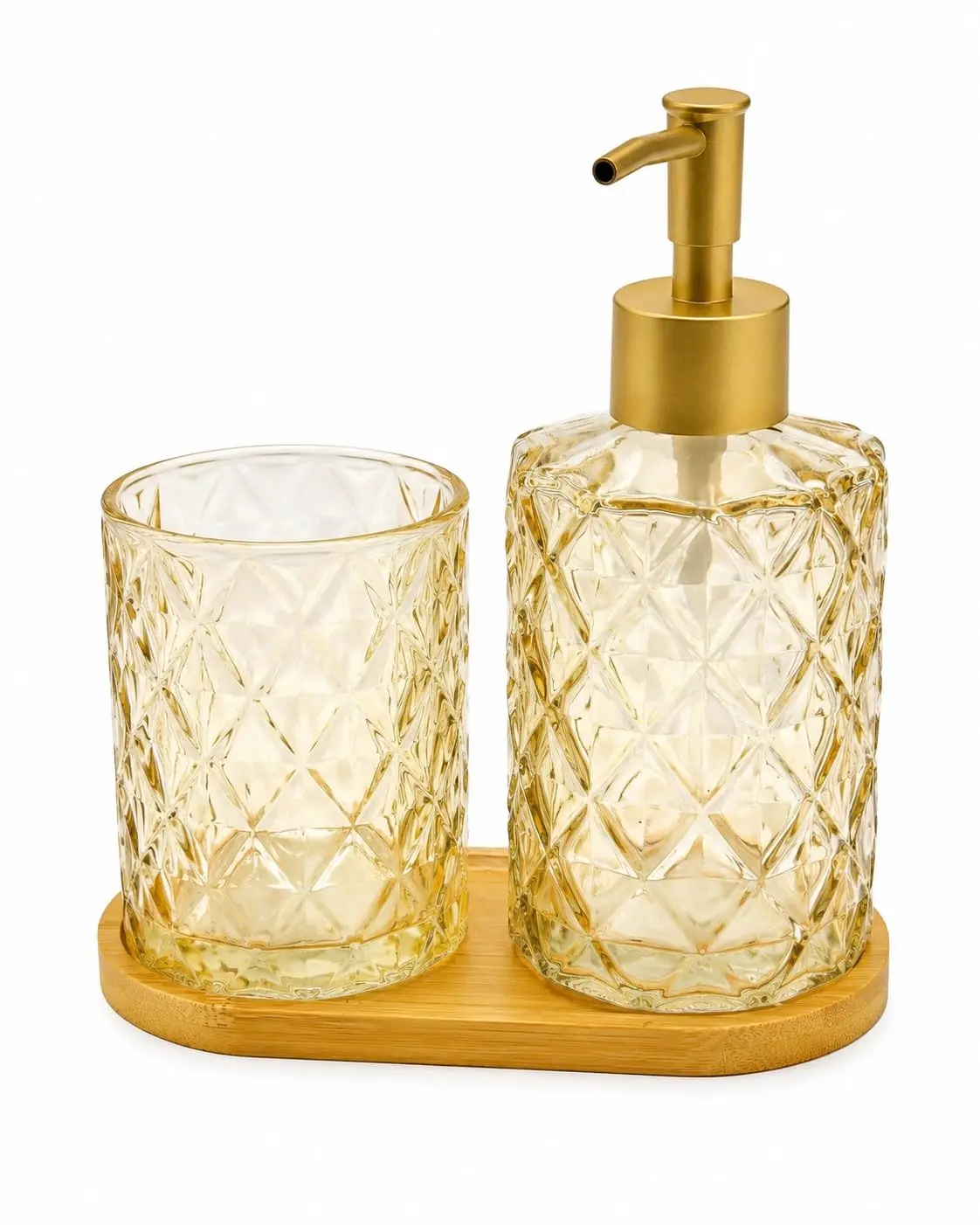 Conjunto banheiro vidro texturizado dispenser porta-escova bandeja | Organização prática • Design moderno • Fácil de limpar • Ambiente mais organizado - 1