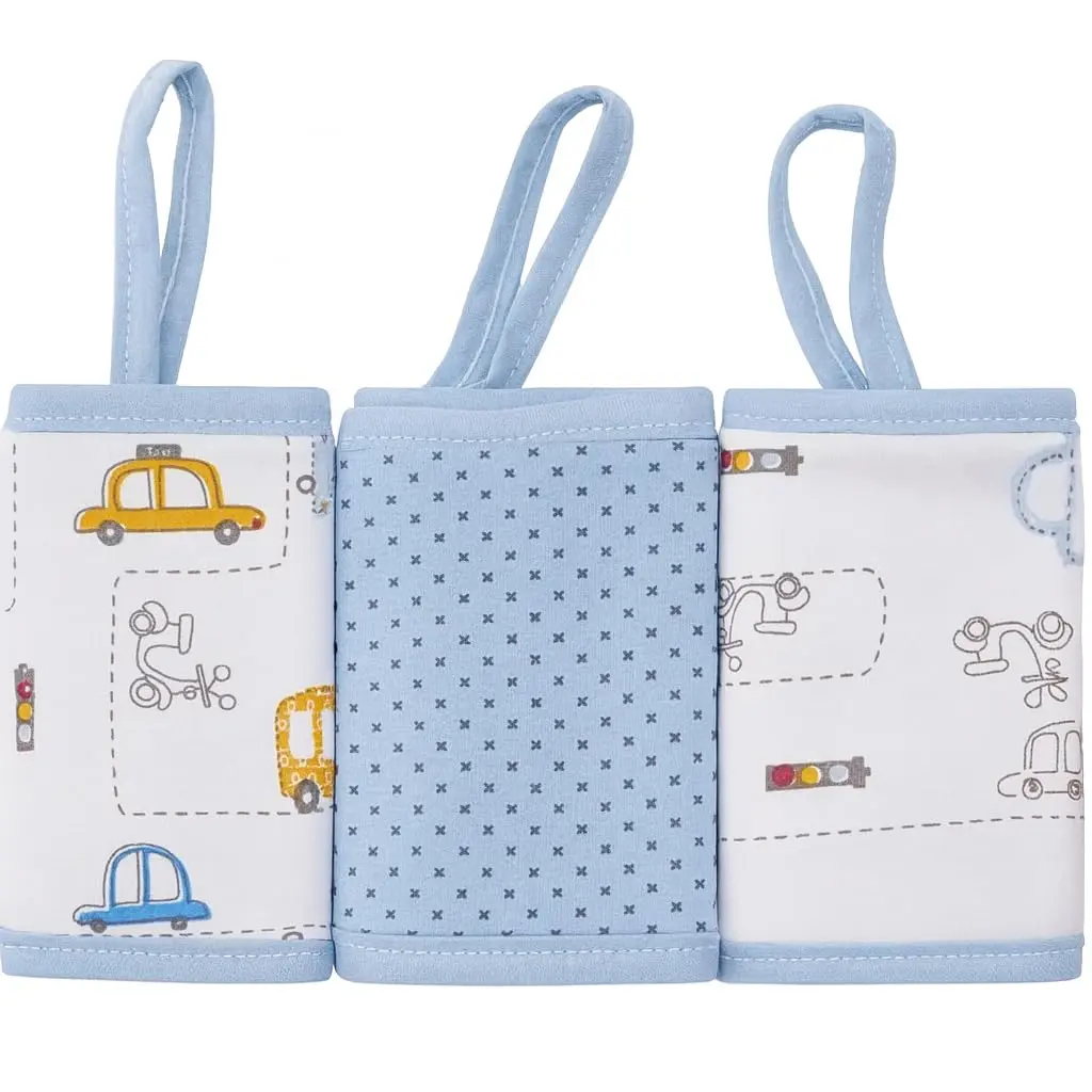 Kit 3 Paninhos de Boca Bebê 100% Algodão Malha com Prendedor de Chupeta 28x28cm – Toalhinha Suave, Absorvente e Confortável (Azul/Branco) - 1