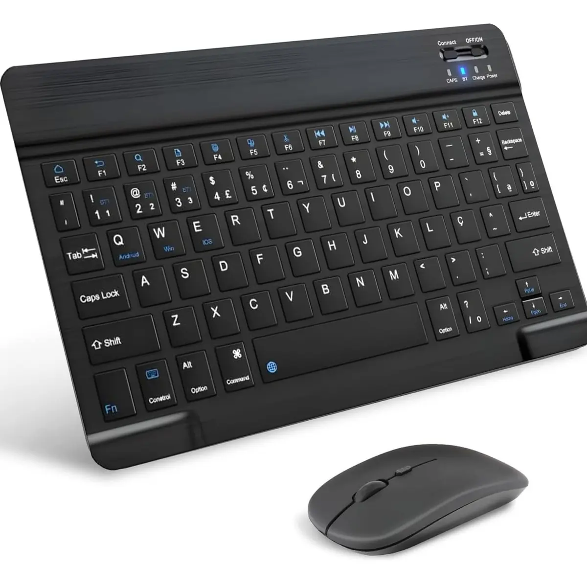Combo Teclado e Mouse Bluetooth Sem Fio Portátil e Recarregável Compatível com Tablets e PCs Ultrafino Kit (Preto)