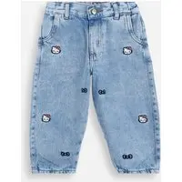 calça clochard infantil jeans bordado hello kitty azul - 1