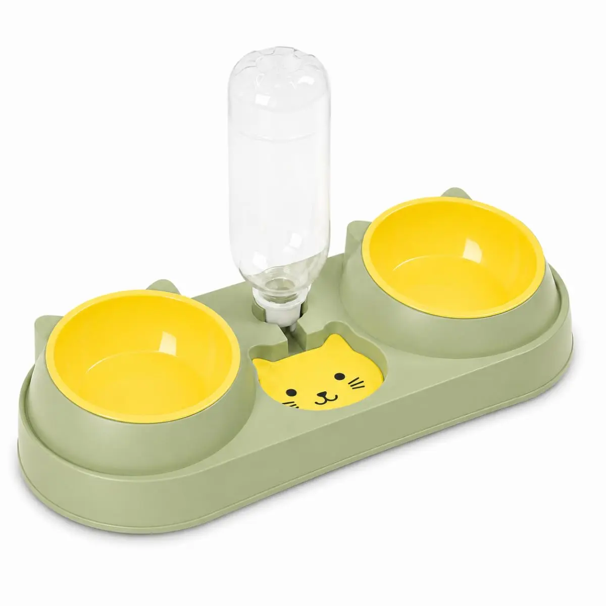 Comedouro Duplo Elevado para Gatos com Bebedouro Automático, 2 Tigelas, Design Antiderrapante Premium, (VERDE CLARO) - 1