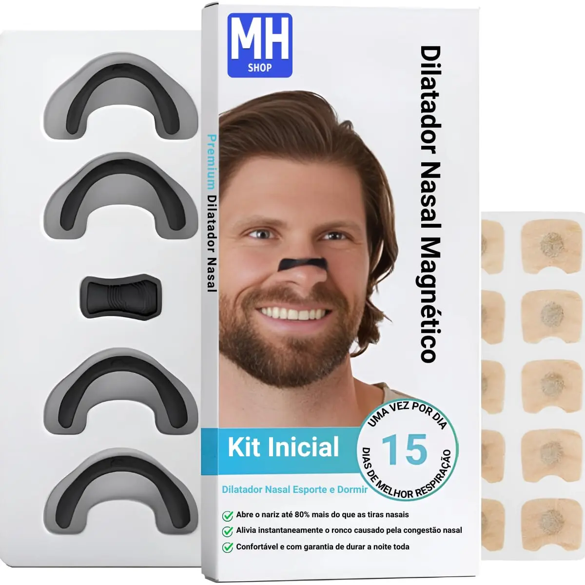 MHSHOP Dilatador Nasal Magnetico Anti Ronco e Apneia do Sono – Respira Max | Melhore a Respiração e Durma Melhor com o Dispositivo Respire Melhor (Preto) - 1