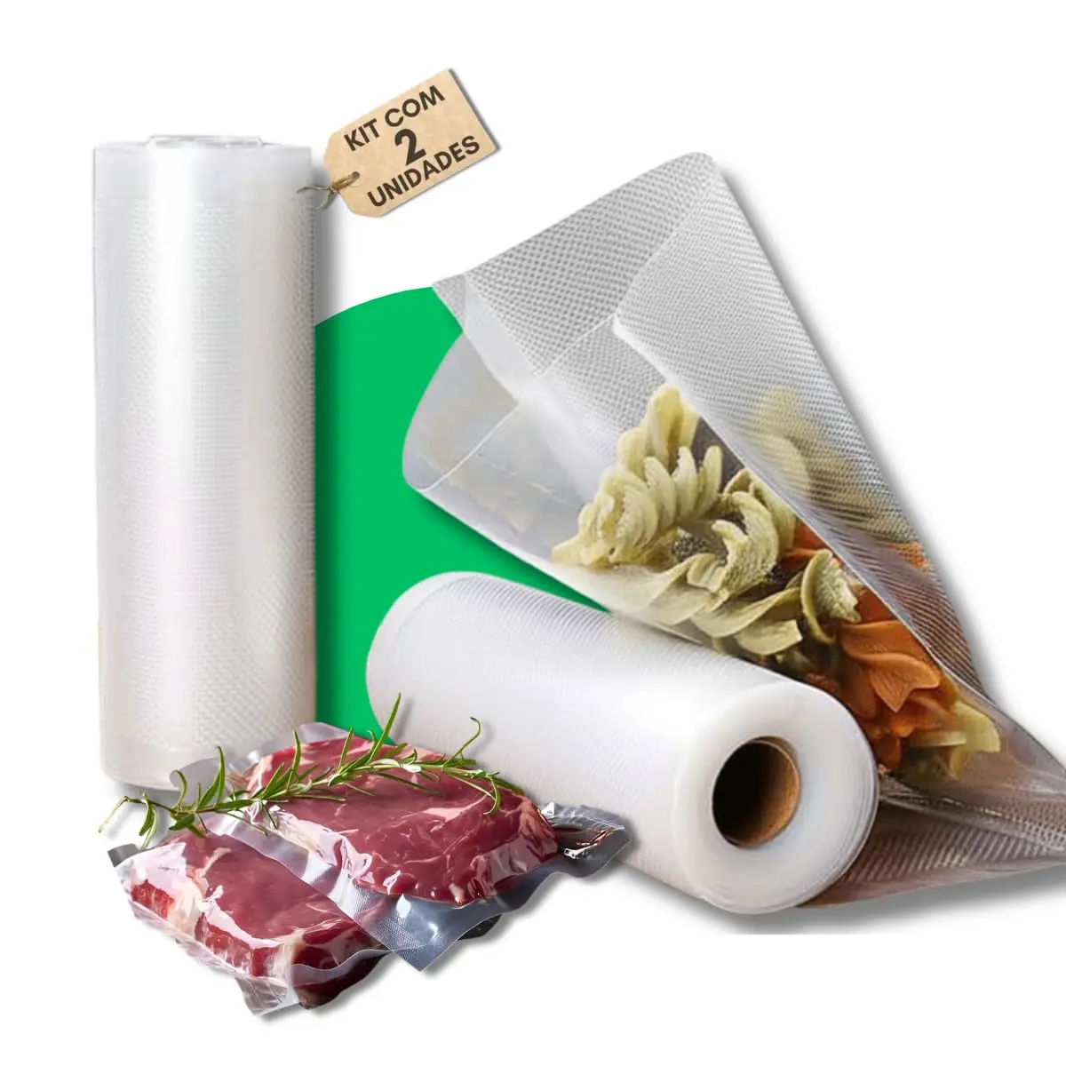 Kit com 2 rolos bobina de saco para seladora a vácuo. 30CM x 5 Metros. Alta resistência, versátil, BPA Free e ideal para conservar alimentos por mais tempo – Qualidade Premium LNSTORE