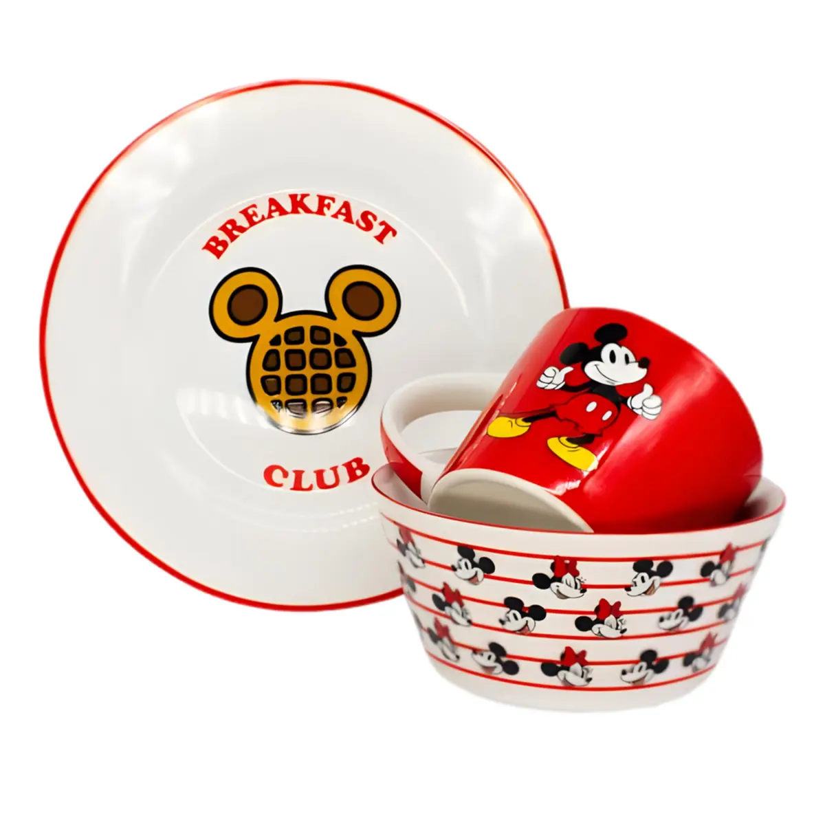 Zonacriativa – Kit Café da Manhã Mickey e Minnie | Caneca, Bowl e Prato em Cerâmica Resistente | Para Lanches/Refeições Rápidas e Divertidas - Café da Tarde Personalizado e Especial