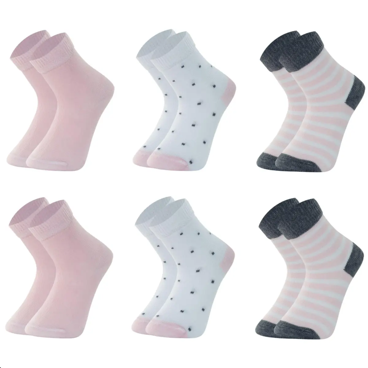 Kit 6 Pares Meias Bebê INFANTIL Mash Recém Nascido Cano Médio Algodão Criança - 1