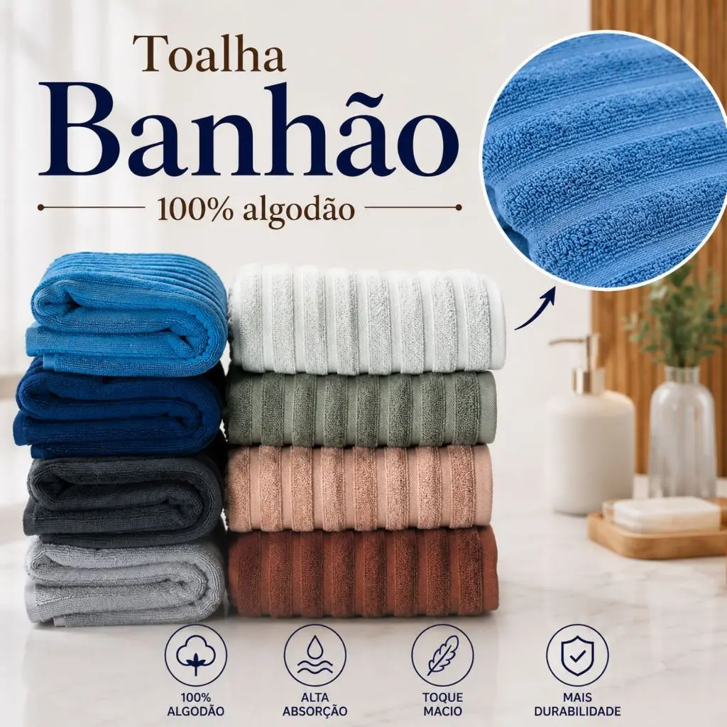 Toalha Banhão Gigante E Rosto 100% Algodão Alta Absorção Toque Macio Aveludada Enxuga Bem Wave Habitat