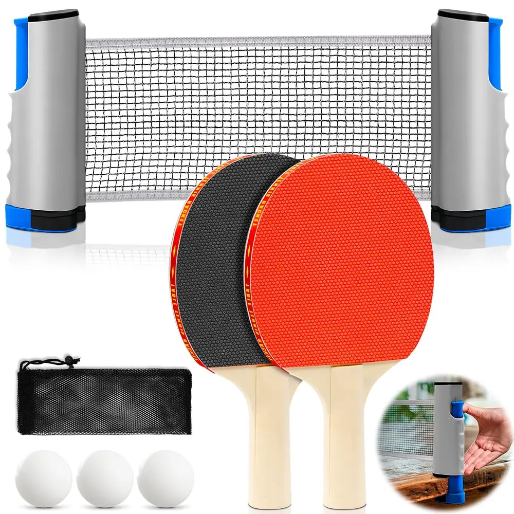 Kit Ping Pong com Rede, 2 Raquetes+3 Bolas+Suporte/Rede, Raquete Tenis de Mesa, Raquete Ping Pong, Profissional, Kit Tenis de Mesa
