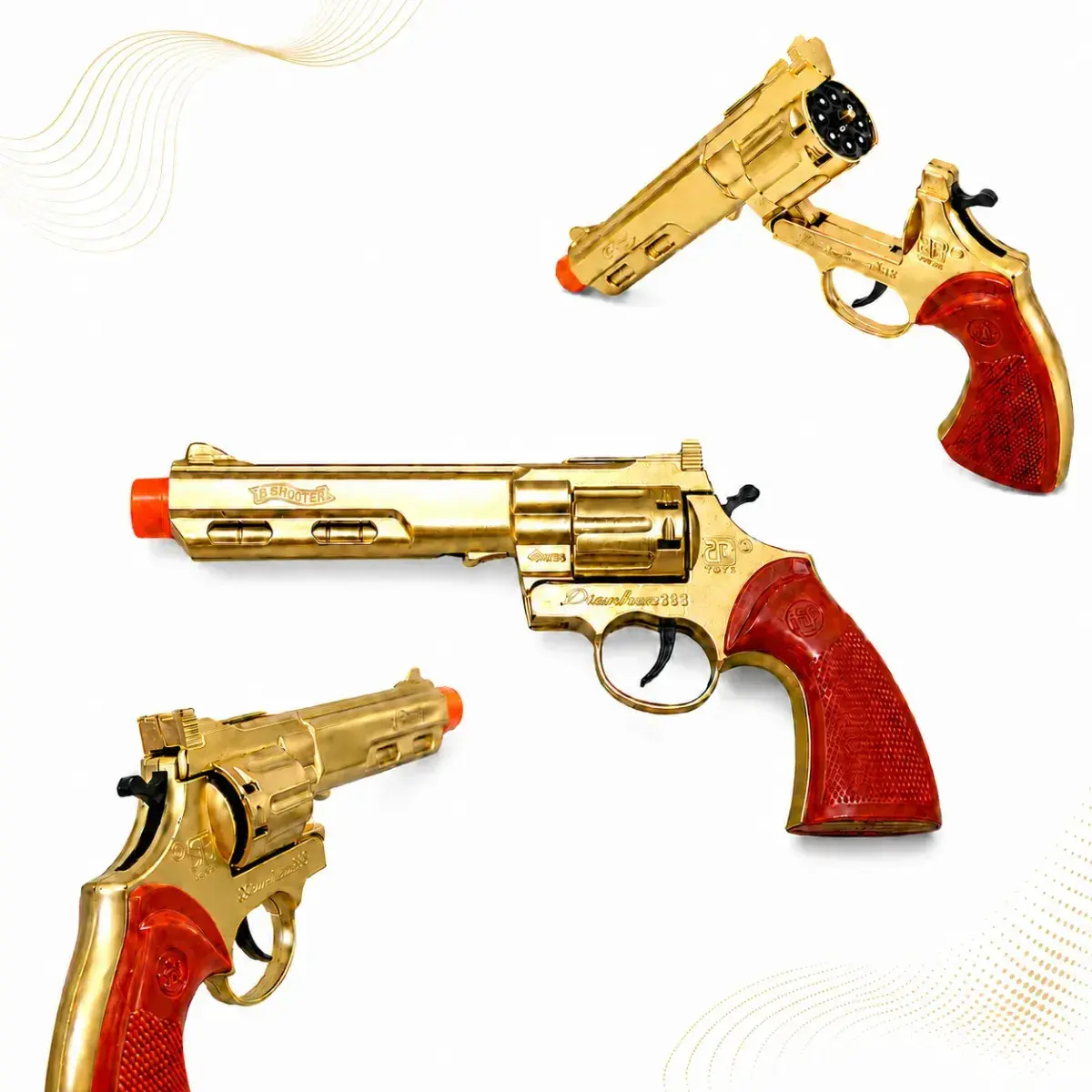 Revólver de Brinquedo Xerife com Tambor Giratório Dourado e Cabo Anatômico - 1