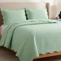 Kit Cobre Leito Mosaico Queen Percal 300 Fios Colcha Matelassê Alto Relevo 3 Peças Verde