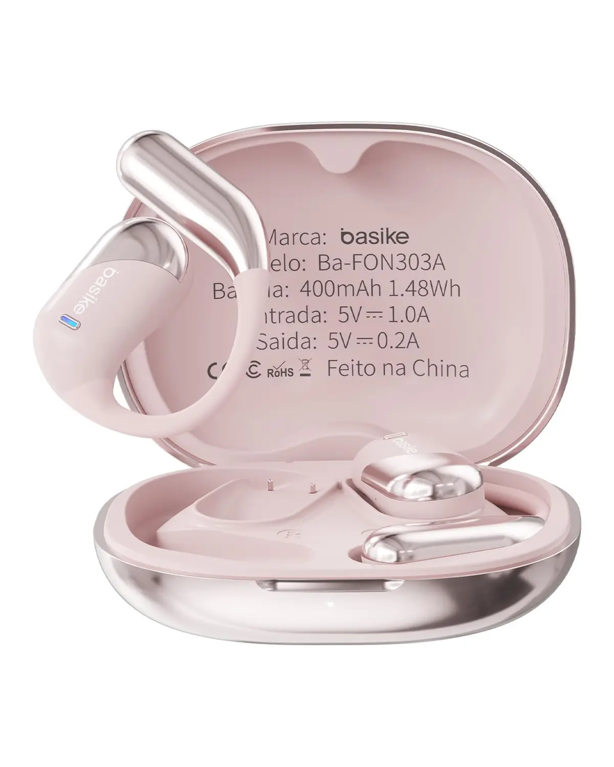 Fone de ouvido Bluetooth, Basike Ba-FON303A OWS Fone sem Fio(Rosa) | Bluetooth V6.1, 8h de Reprodução, 100 Horas em Standby, Compatível com Assistente de Voz para Corrida/Exercícios