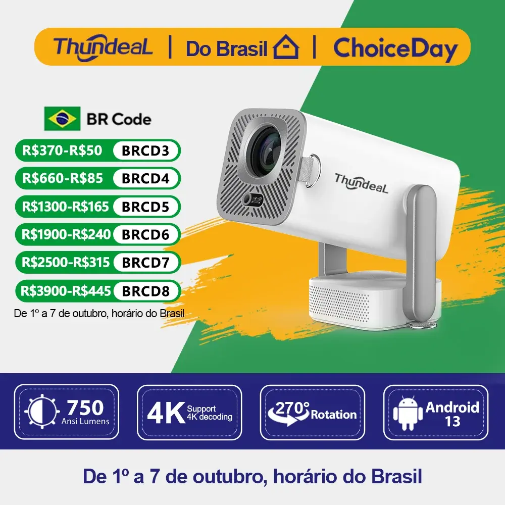 Projetores no brasil Projetor Full HD ThundeaL TD80 Pro 1080P Suporte 2K 4K TD80Pro TD80W Para assistir filmes Versão atualizada com WiFi Android Mini portátil projetor de imagem de feixe vídeo 3D LED e cinema em casa