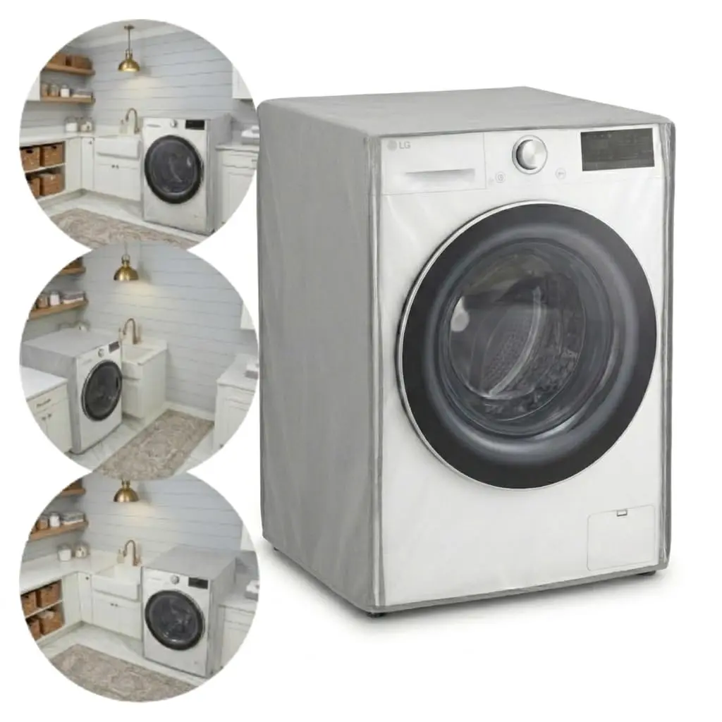 Capa Para Maquina Lavar Flanelada Lava e Seca Abertura Frontal 4kg a 11kg Com Abertura em Ziper Visor Transparente Varias Marcas LG Brastemp Samsung Electrolux Philco Midea Panasonic Cor (CINZA CLARO) - 1