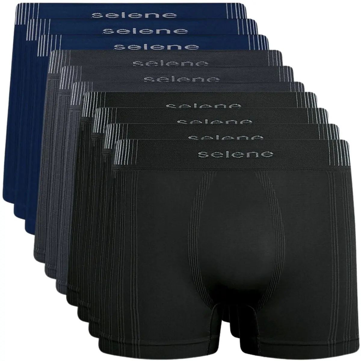Kit 10 Cuecas Boxer Selene Sem Costura Microfibra de Poliamida Masculina