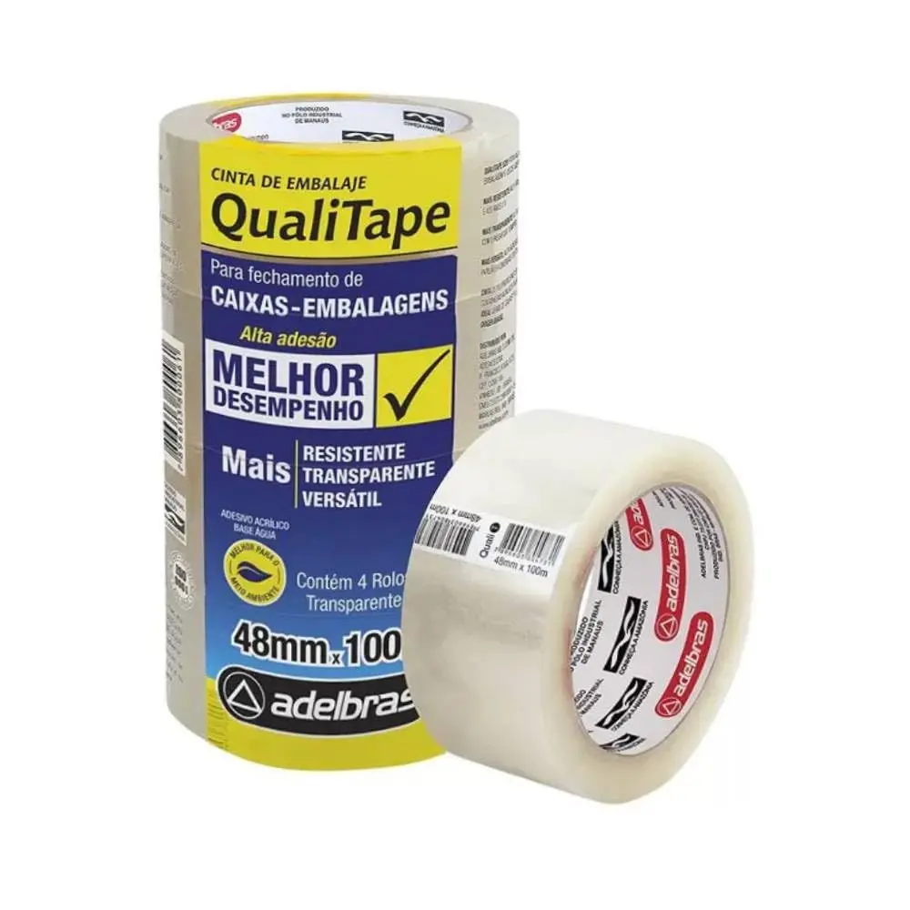 Fita Para Empacotamento, Adelbras, Qualitape, 48Mmx100M, Transparente, Pacote Com 4 Unidades