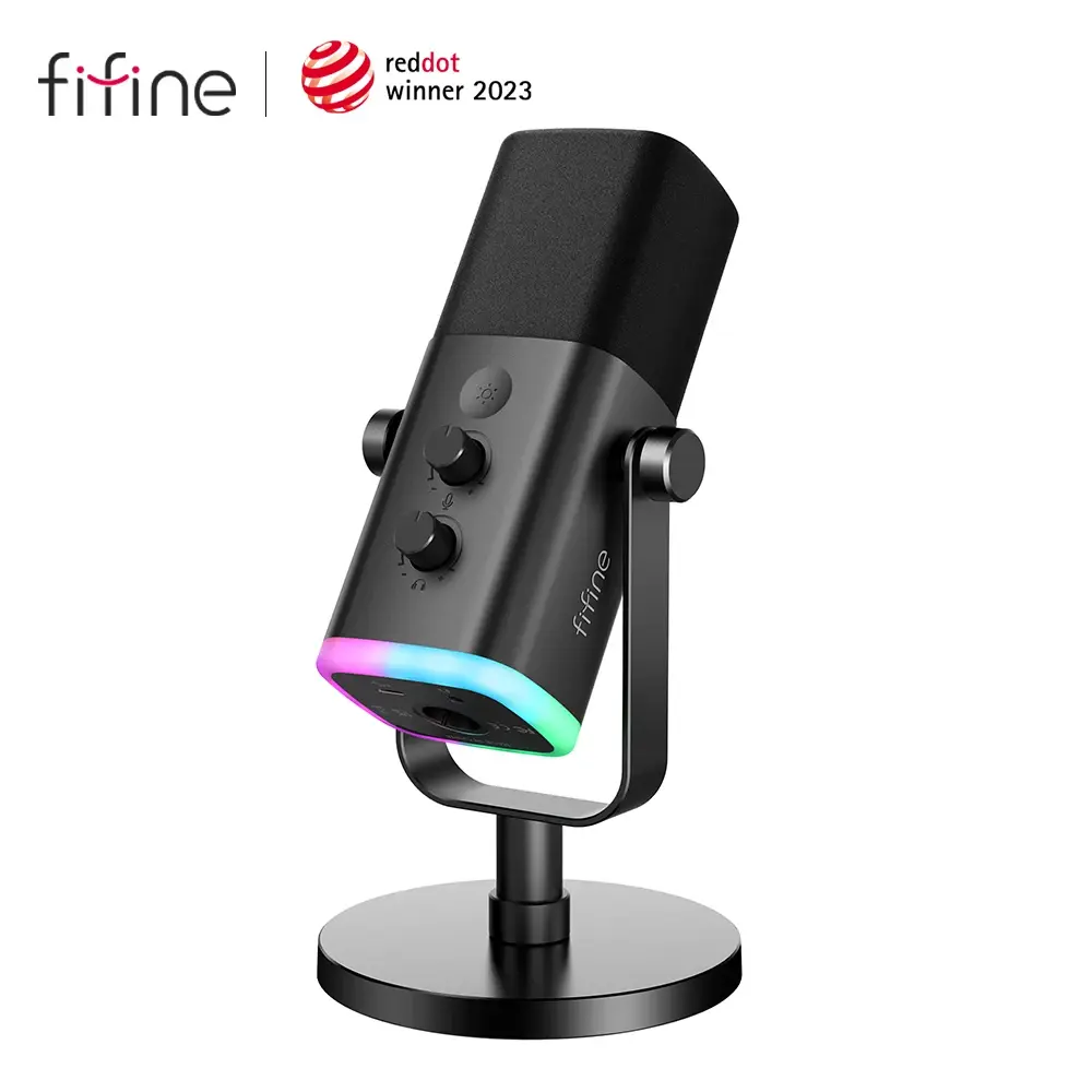 Microfone dinâmico FIFINE USB/XLR com botão de toque de mudo, conector de fone de ouvido, controles de E/S, para PC PS5/4, mixer, MIC para jogos Ampligame AM8