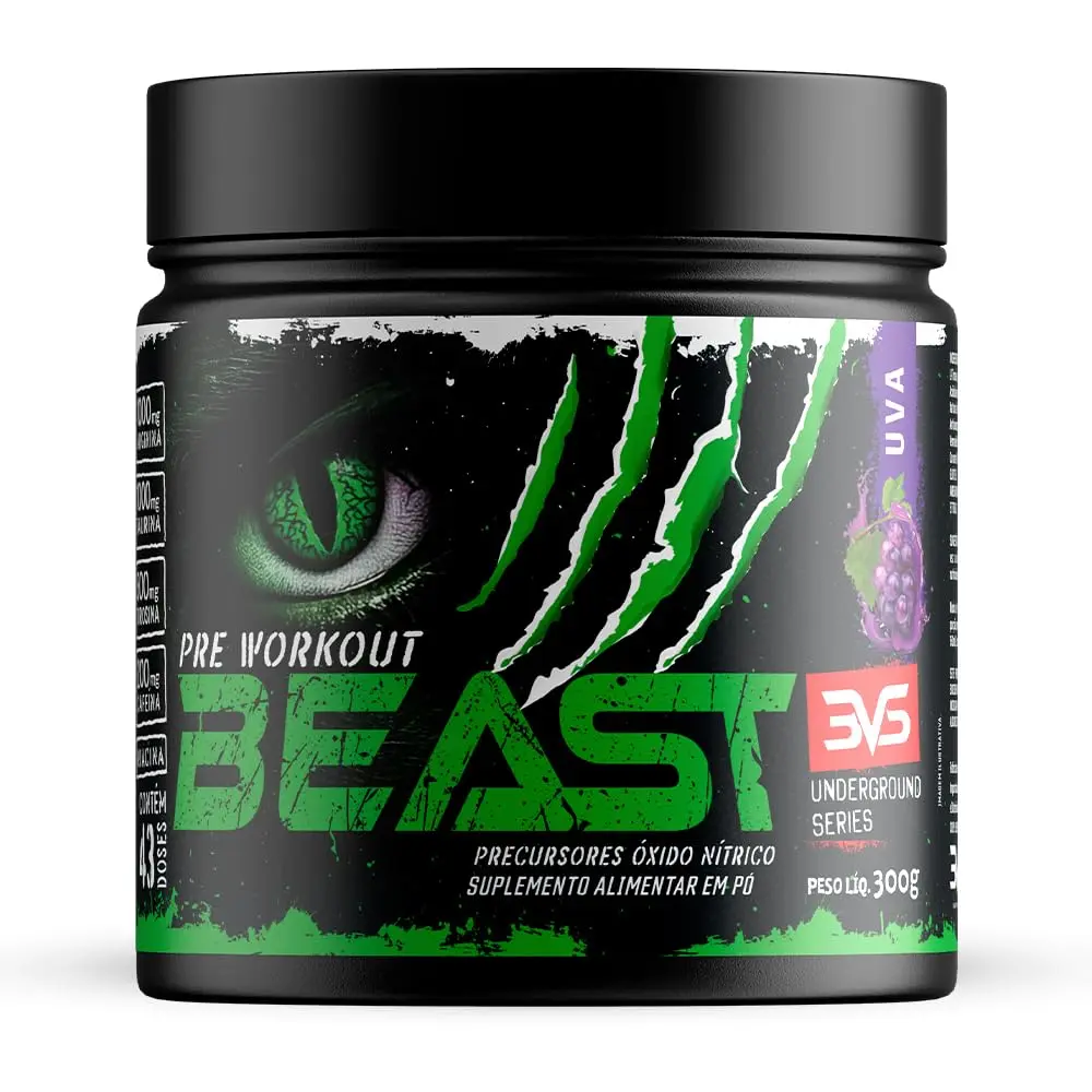 Pré-Treino Beast 300g 3VS Nutrition Sabor Uva | Cafeína 200mg + L-Arginina + Taurina · 43 doses - 1
