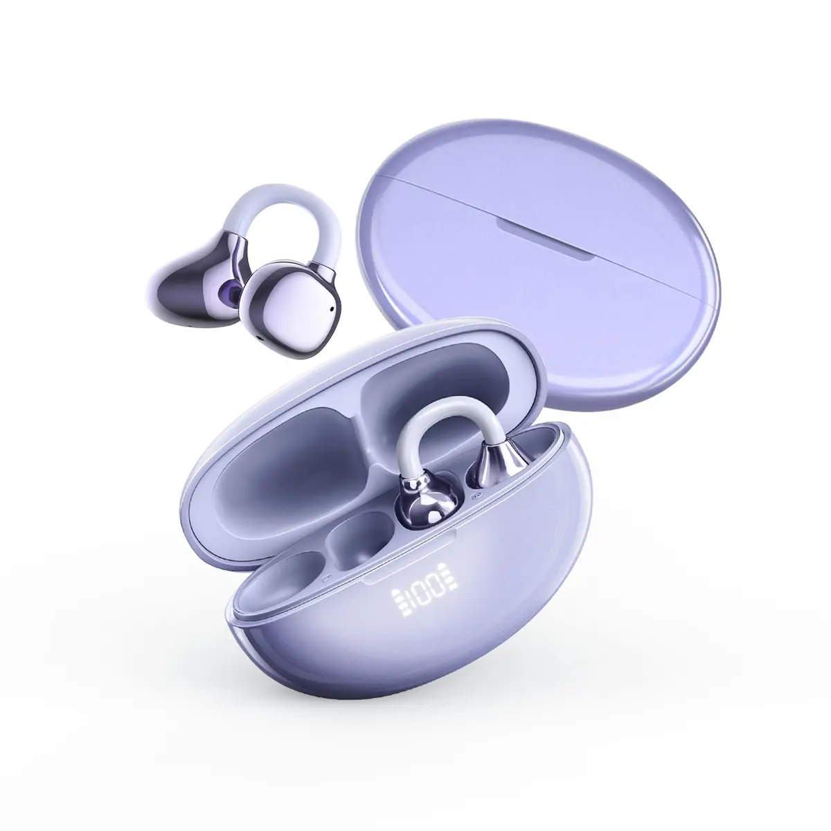 Fone de ouvido sem fio J235 com clipe, Bluetooth 5.3, tela sensível ao toque inteligente e assistente de IA, Indicador de bateria,Carregamento tipo C, gancho ajustável