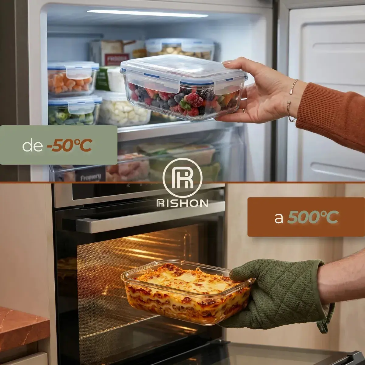 Kit 10 Pote De Vidro Marmita Hermético 370ml Freezer Fitness Rishon thumbnail 3
