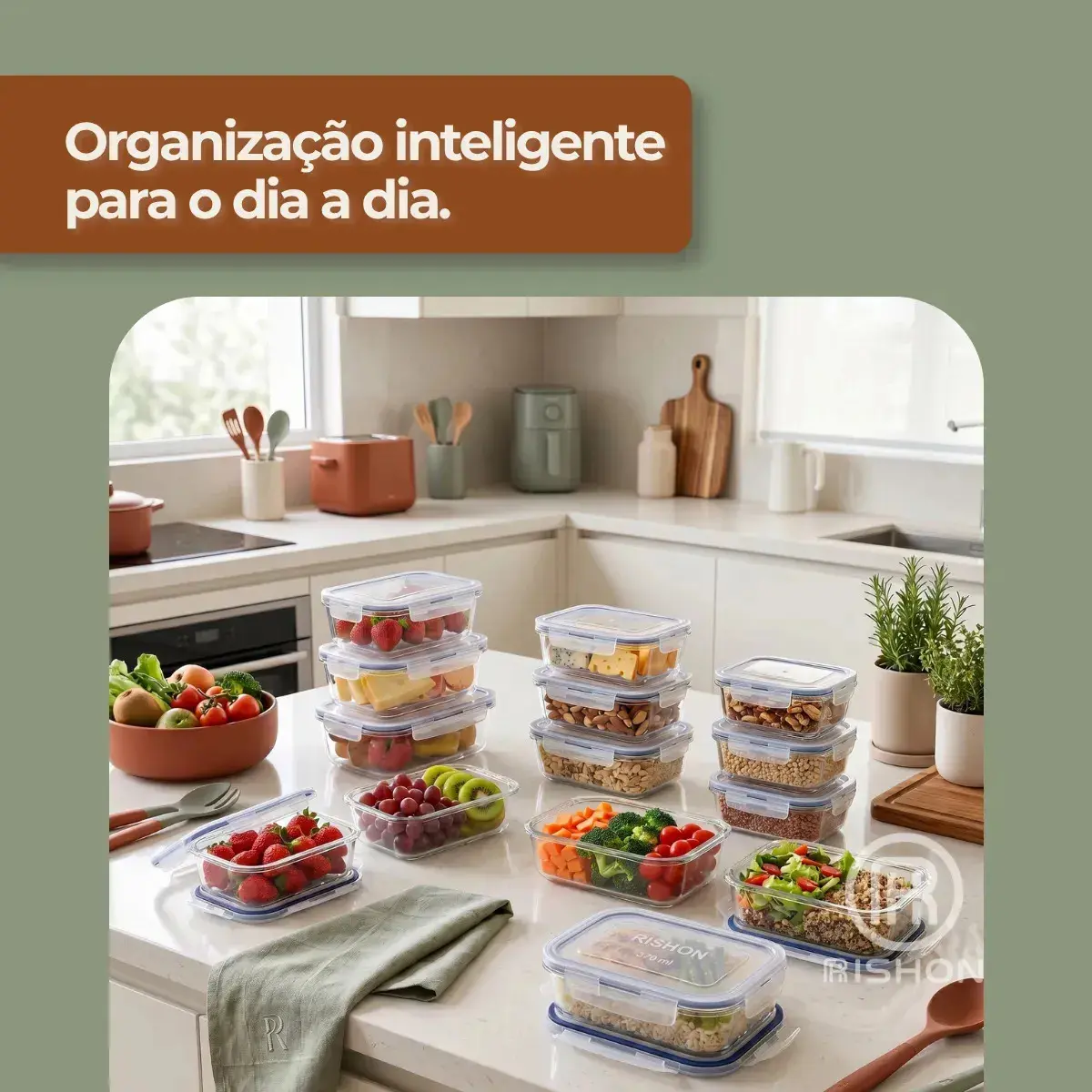 Kit 10 Pote De Vidro Marmita Hermético 370ml Freezer Fitness Rishon thumbnail 4