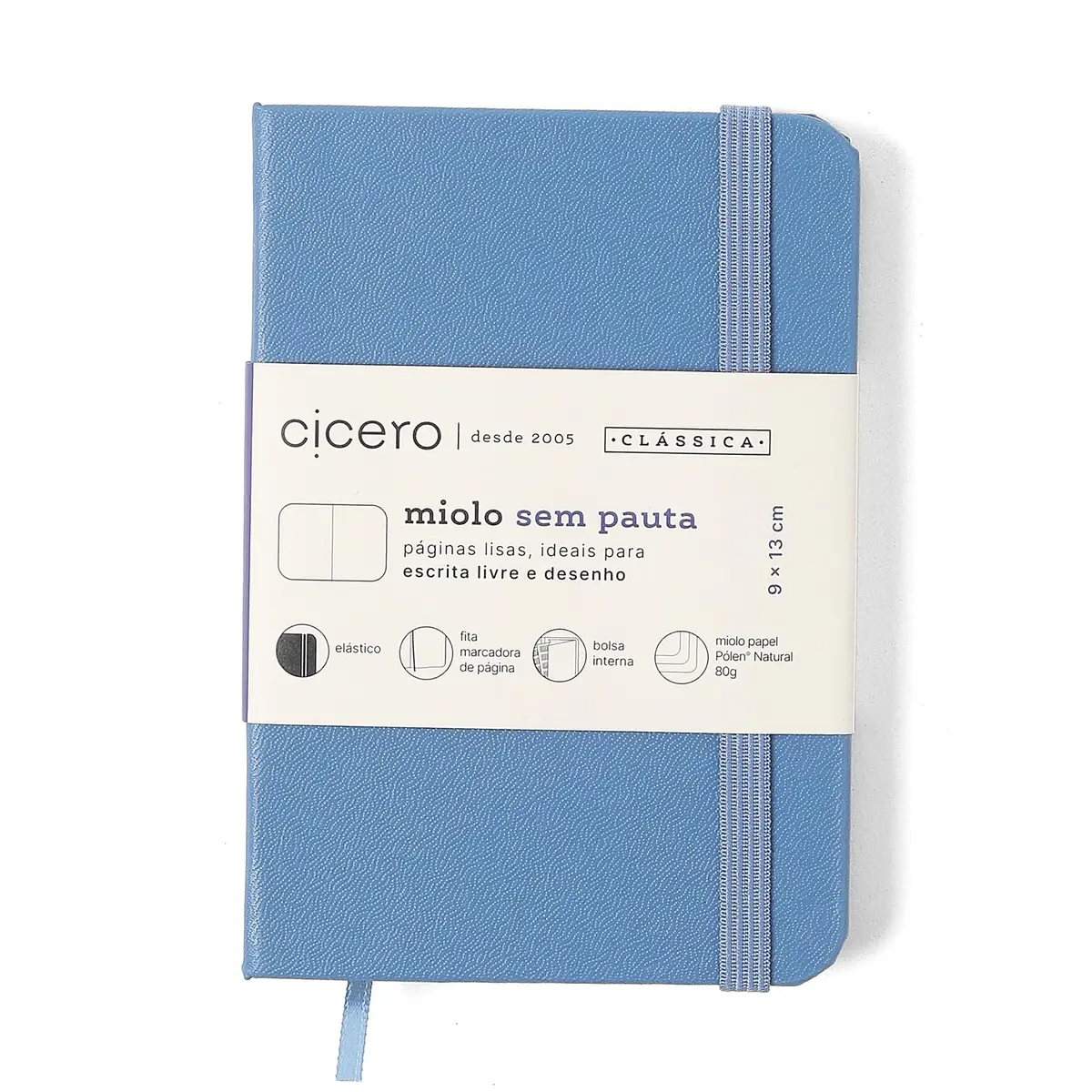 Cicero Caderneta Clássica Sem Pauta 9x13 Azul Celeste, Caderno
