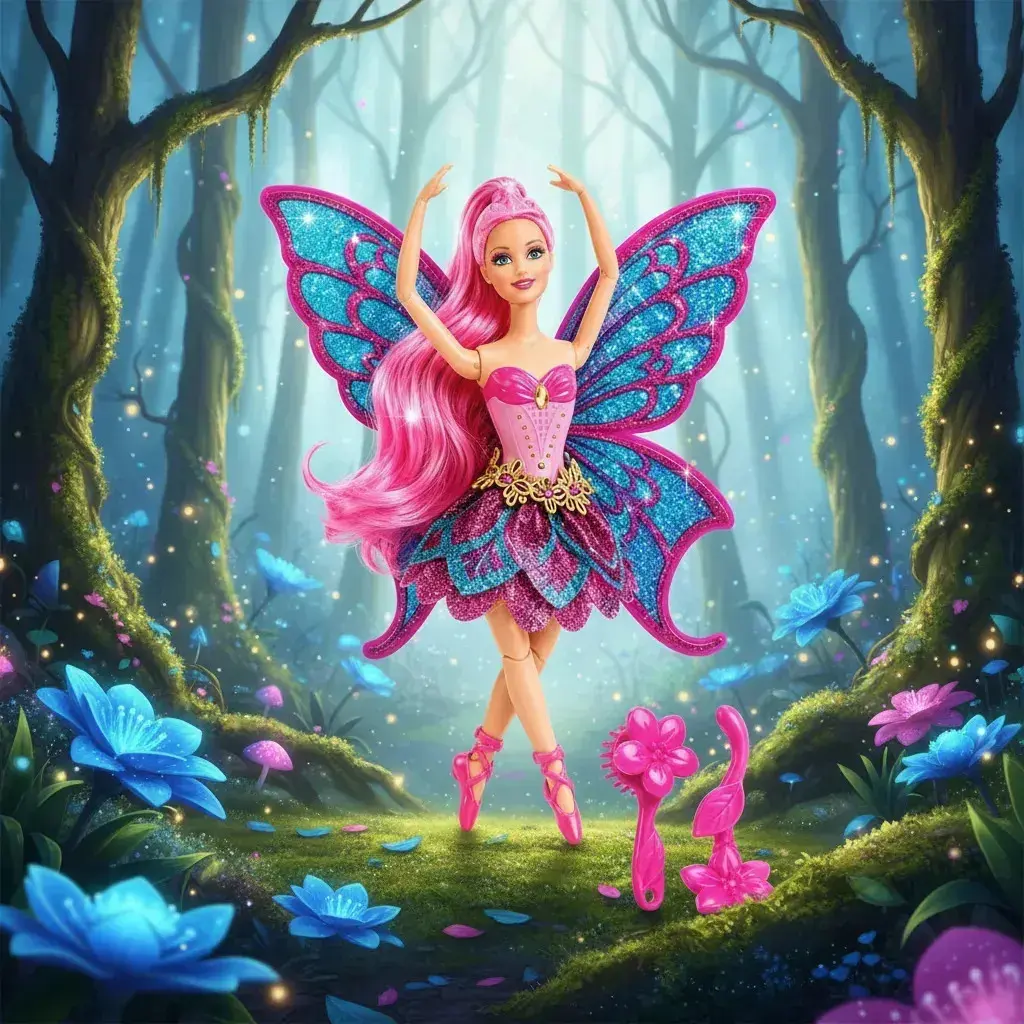 Boneca Bailarina Fada Princesa Articulada Ballet Com Asas Brilhantes Grande 30cm Colorida com Acessorios - Petite Flô thumbnail 6