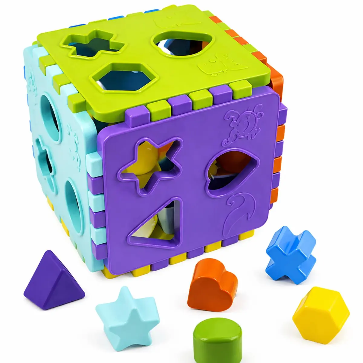 Brinquedo Educativo Cubo Didático com Blocos de Encaixe Infantil 14cm | Ensina Formas Cores Números Estimula Coordenação Motora Raciocínio